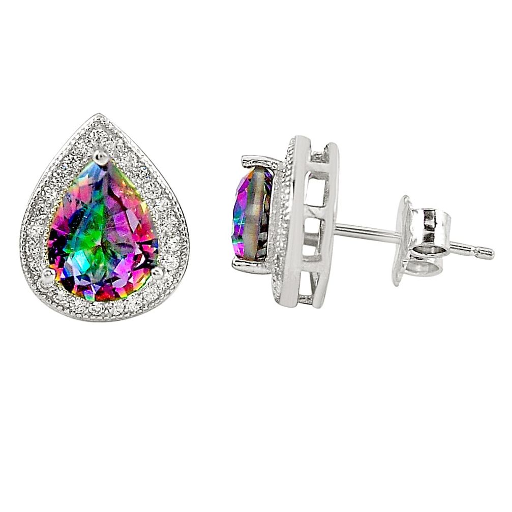 Multi color rainbow topaz topaz 925 sterling silver stud earrings a77314