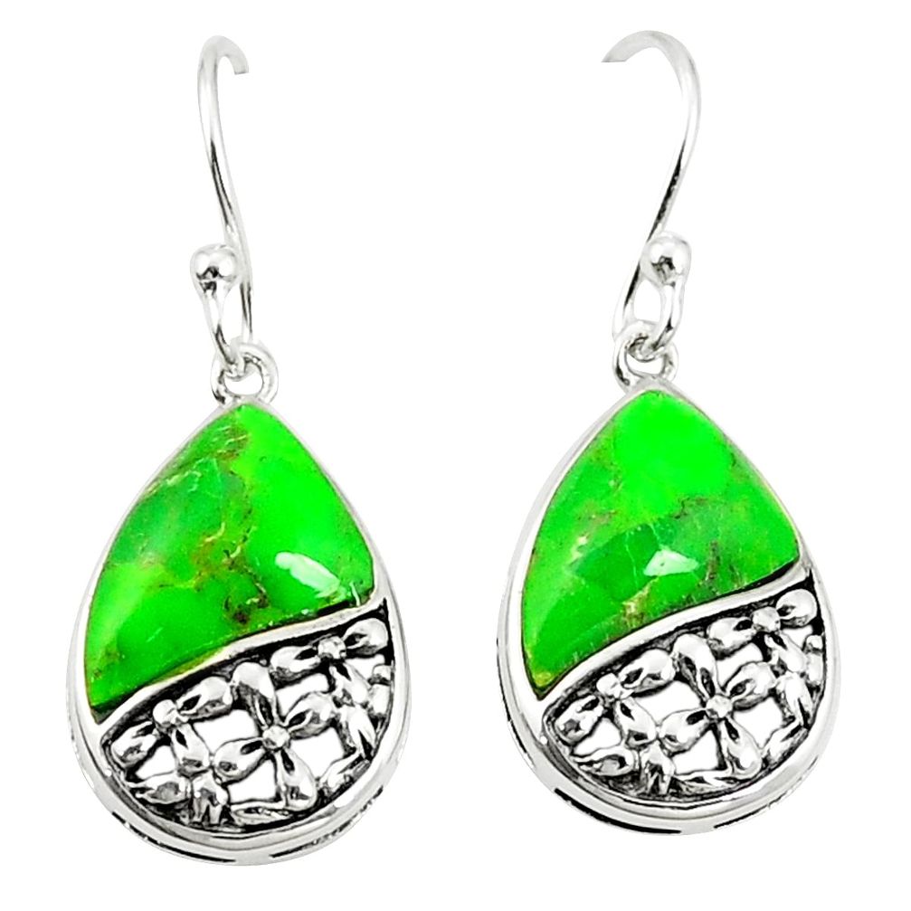 Southwestern green copper turquoise 925 silver dangle earrings a78487