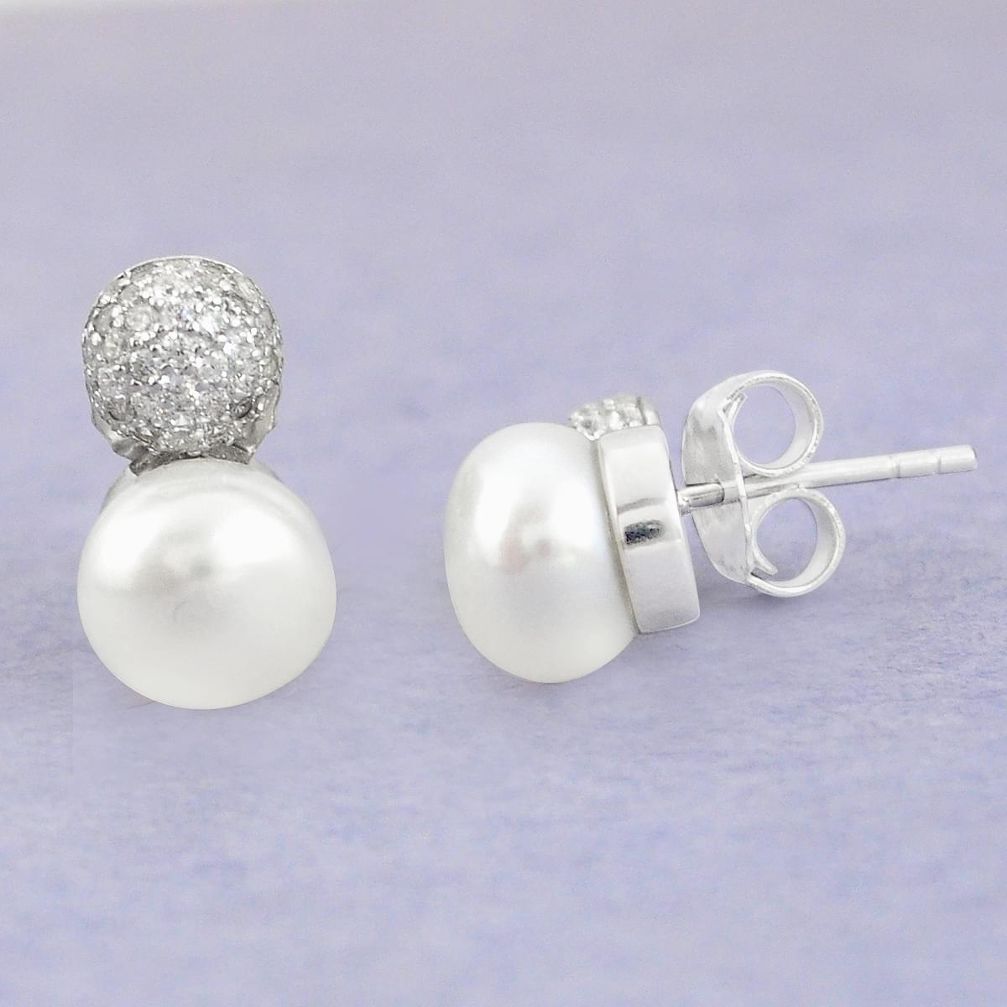 Natural white pearl topaz 925 sterling silver stud earrings a79422