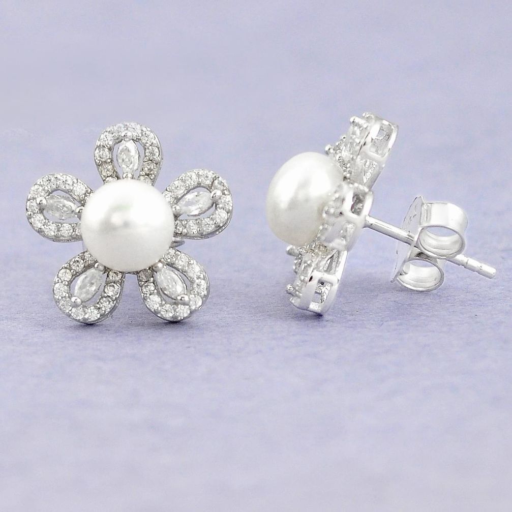 Natural white pearl topaz 925 sterling silver stud earrings a79426