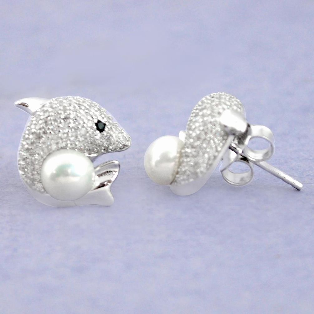 925 sterling silver natural white pearl topaz stud earrings jewelry a79444