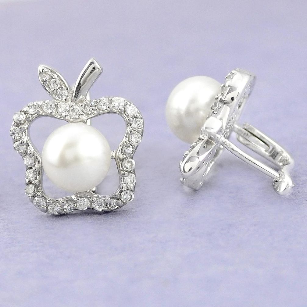 Natural white pearl topaz 925 sterling silver stud earrings jewelry a79456