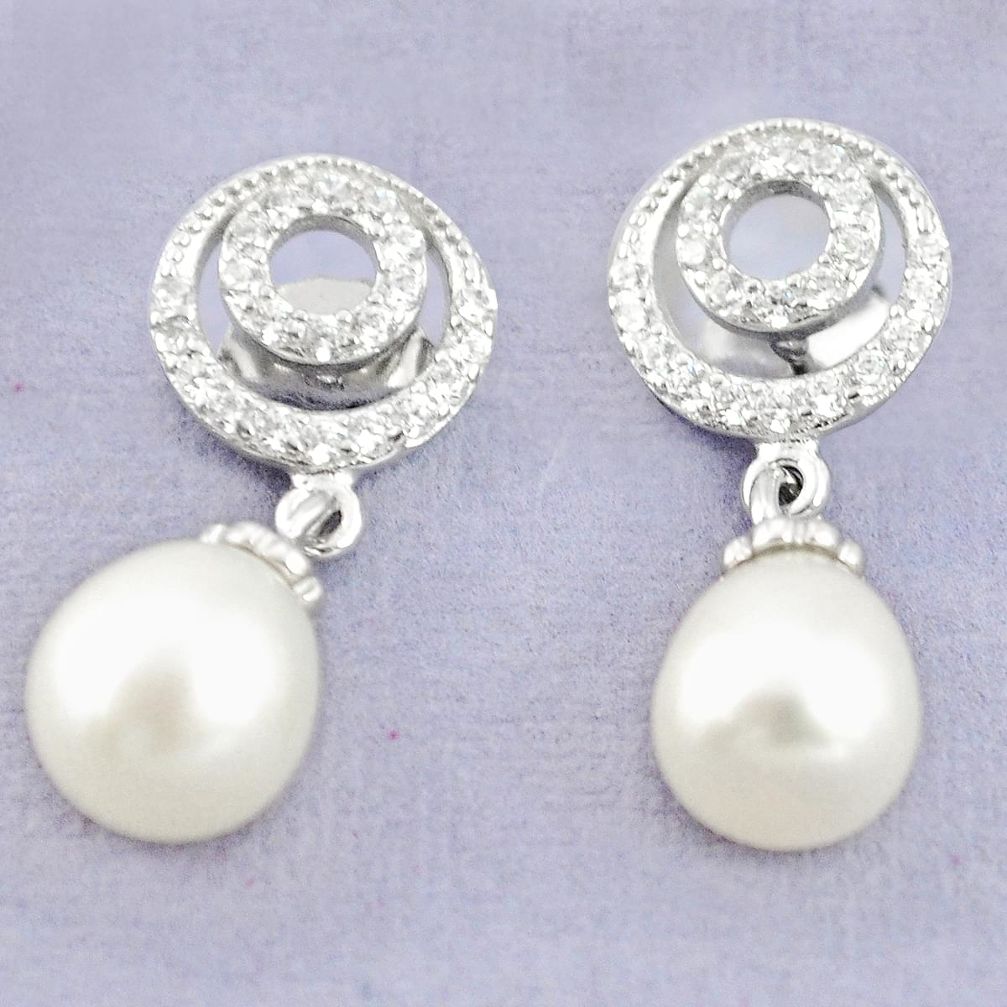 Natural white pearl topaz 925 sterling silver dangle earrings a79464