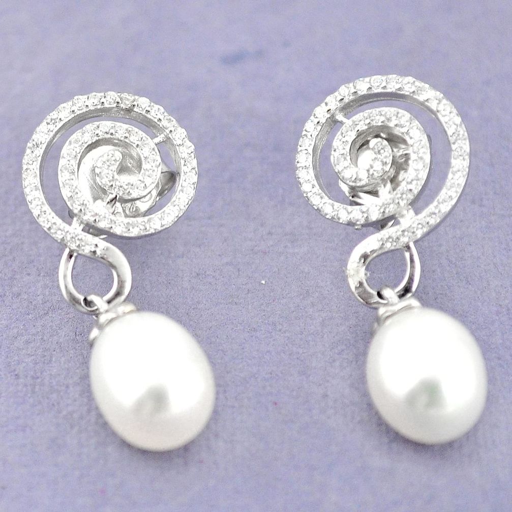 Natural white pearl topaz 925 sterling silver dangle earrings a79505