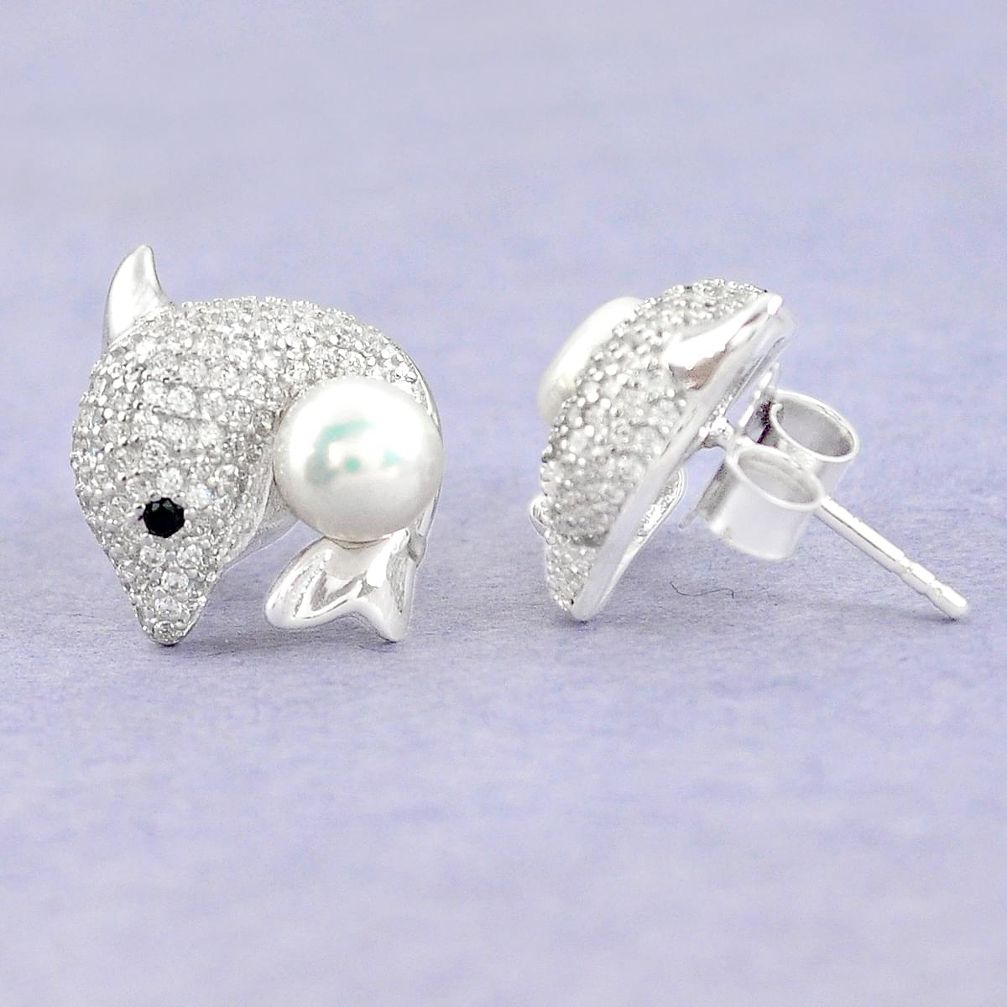 Natural white pearl topaz 925 sterling silver stud earrings a79513