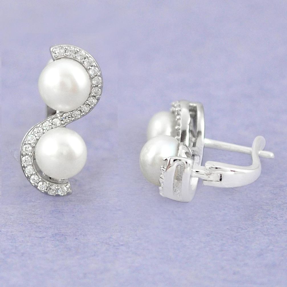 Natural white pearl topaz 925 sterling silver stud earrings a79518