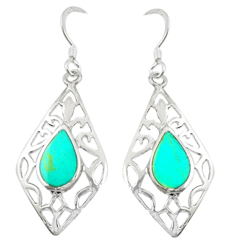 Fine green turquoise enamel 925 sterling silver dangle earrings a79809