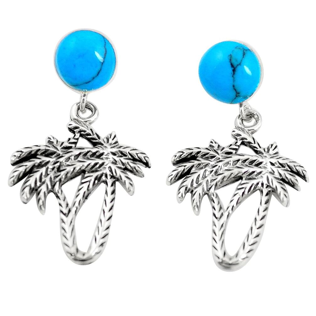 925 sterling silver fine blue turquoise dangle palm tree earrings jewelry a79816