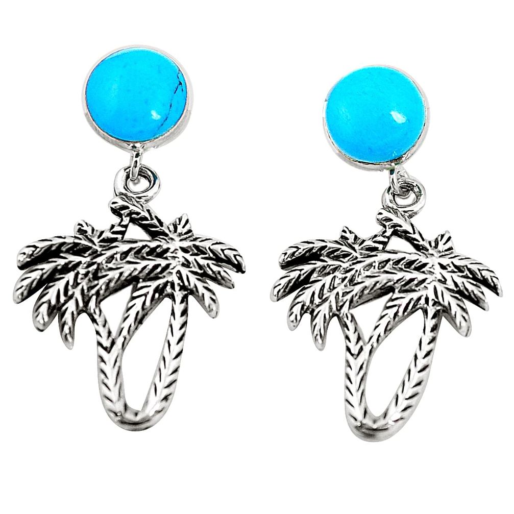 Fine blue turquoise 925 sterling silver dangle palm tree earrings jewelry a79839