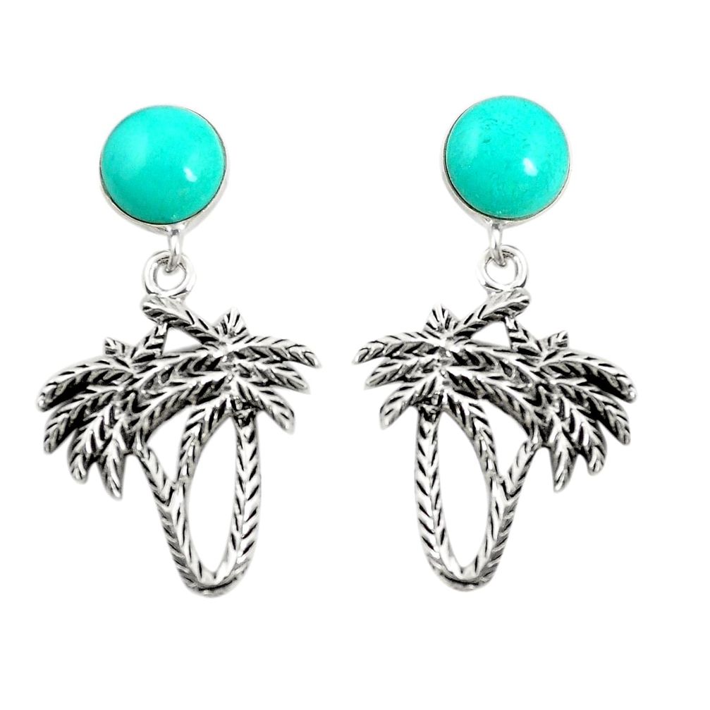 Fine green turquoise 925 sterling silver dangle palm tree earrings a79895