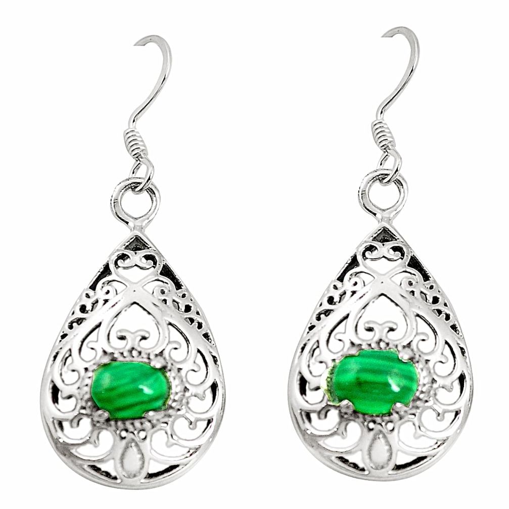 Natural green malachite (pilot's stone) 925 silver dangle earrings a79913