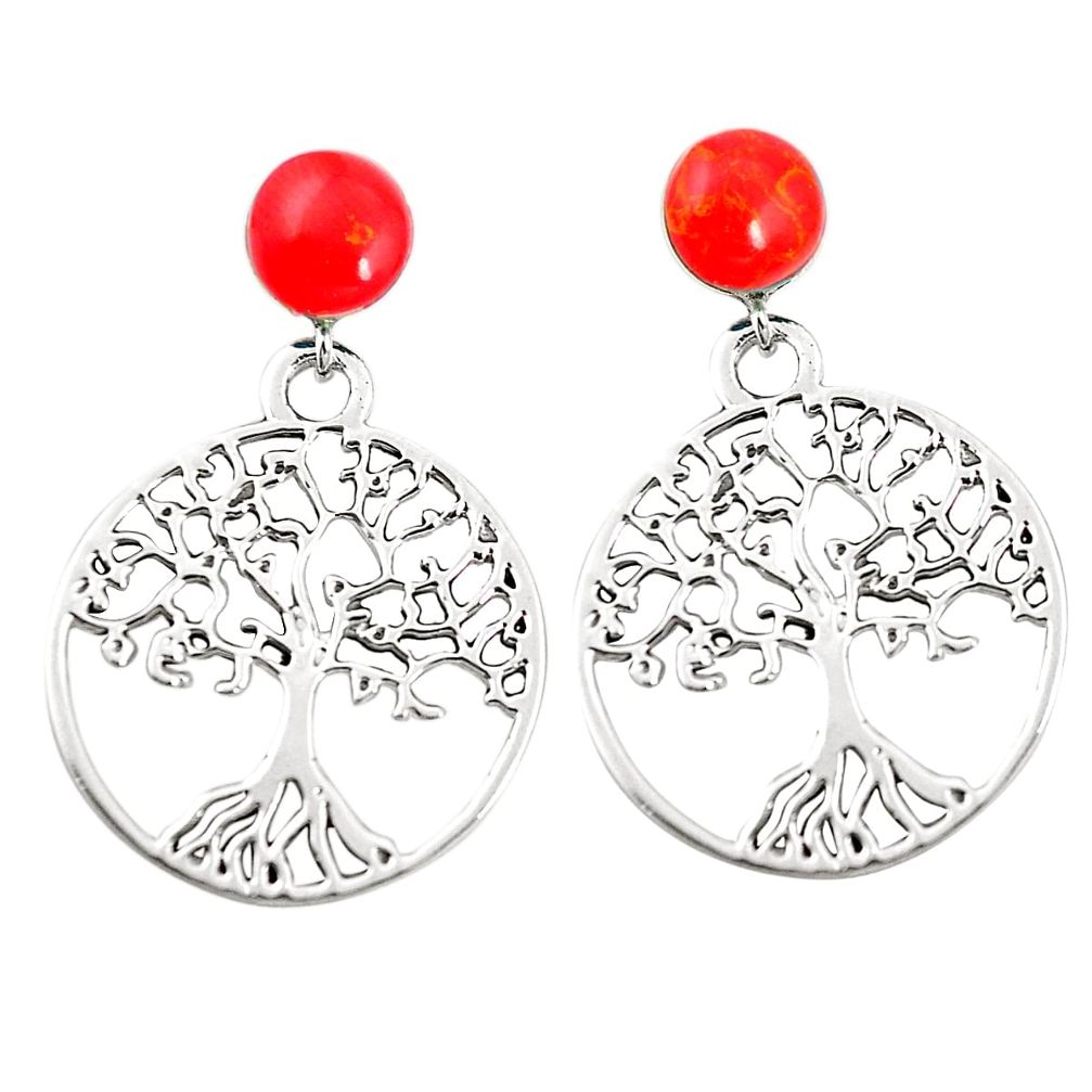 925 sterling silver red coral tree of life earrings jewelry a79919