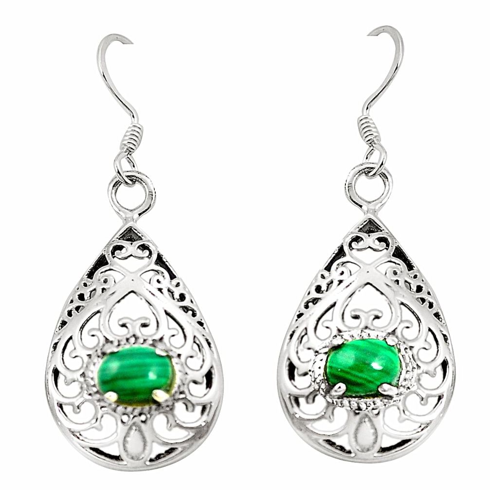 Natural green malachite (pilot's stone) 925 silver dangle earrings a79953