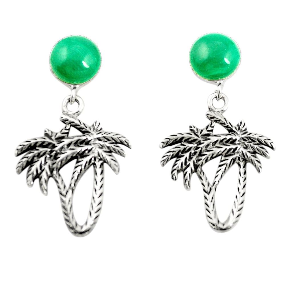 Natural green malachite (pilot's stone) 925 silver dangle earrings a79977