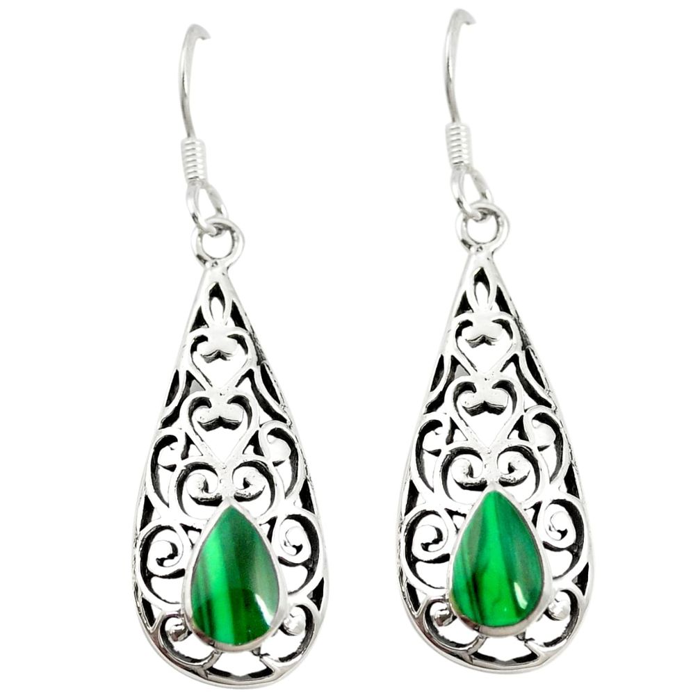 Green malachite (pilot's stone) 925 silver dangle earrings jewelry a79987