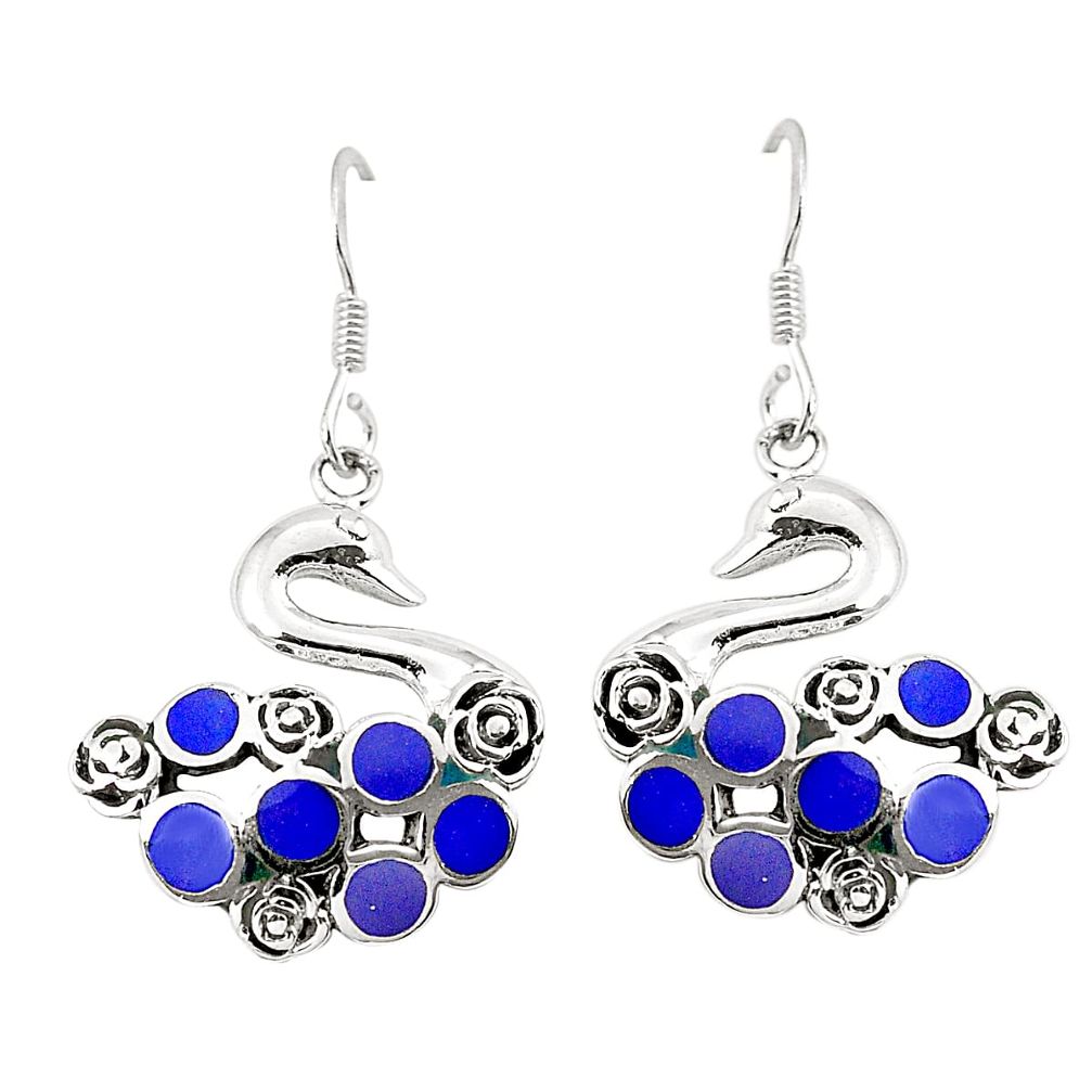 Blue lapis lazuli enamel 925 silver dangle earrings jewelry a79988