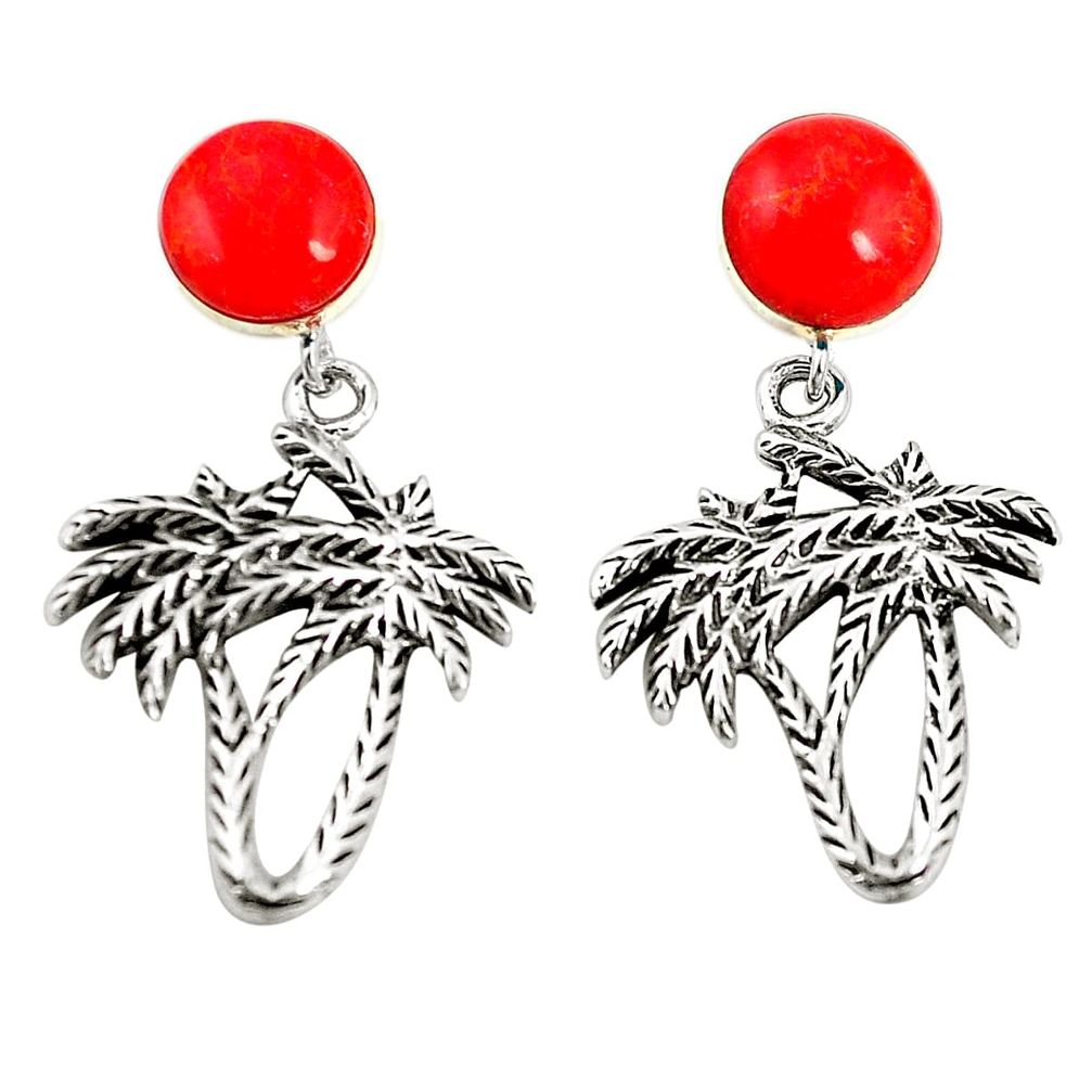 Red coral 925 sterling silver dangle palm tree earrings jewelry a79997