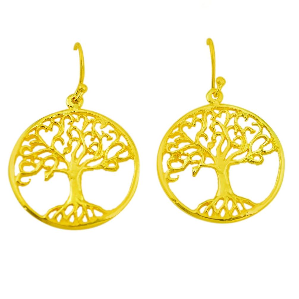 Indonesian bali style solid 925 silver 14k gold tree of life earrings a80025