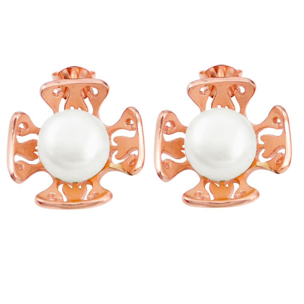 Natural white pearl 925 sterling silver 14k rose gold earrings jewelry a80166