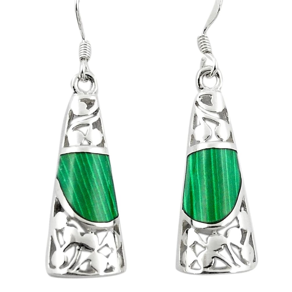 Natural green malachite (pilot's stone) 925 silver dangle earrings a83495