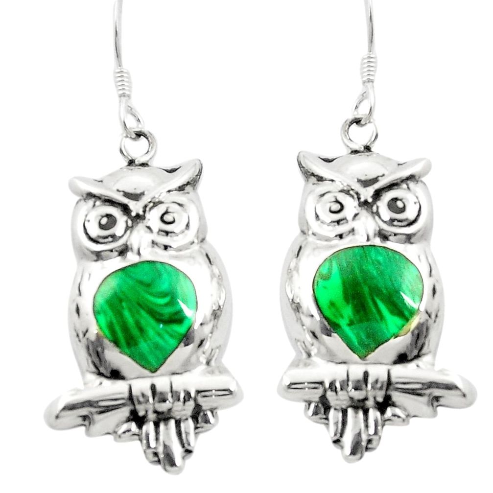 Green malachite (pilot's stone) 925 silver owl earrings jewelry a83508