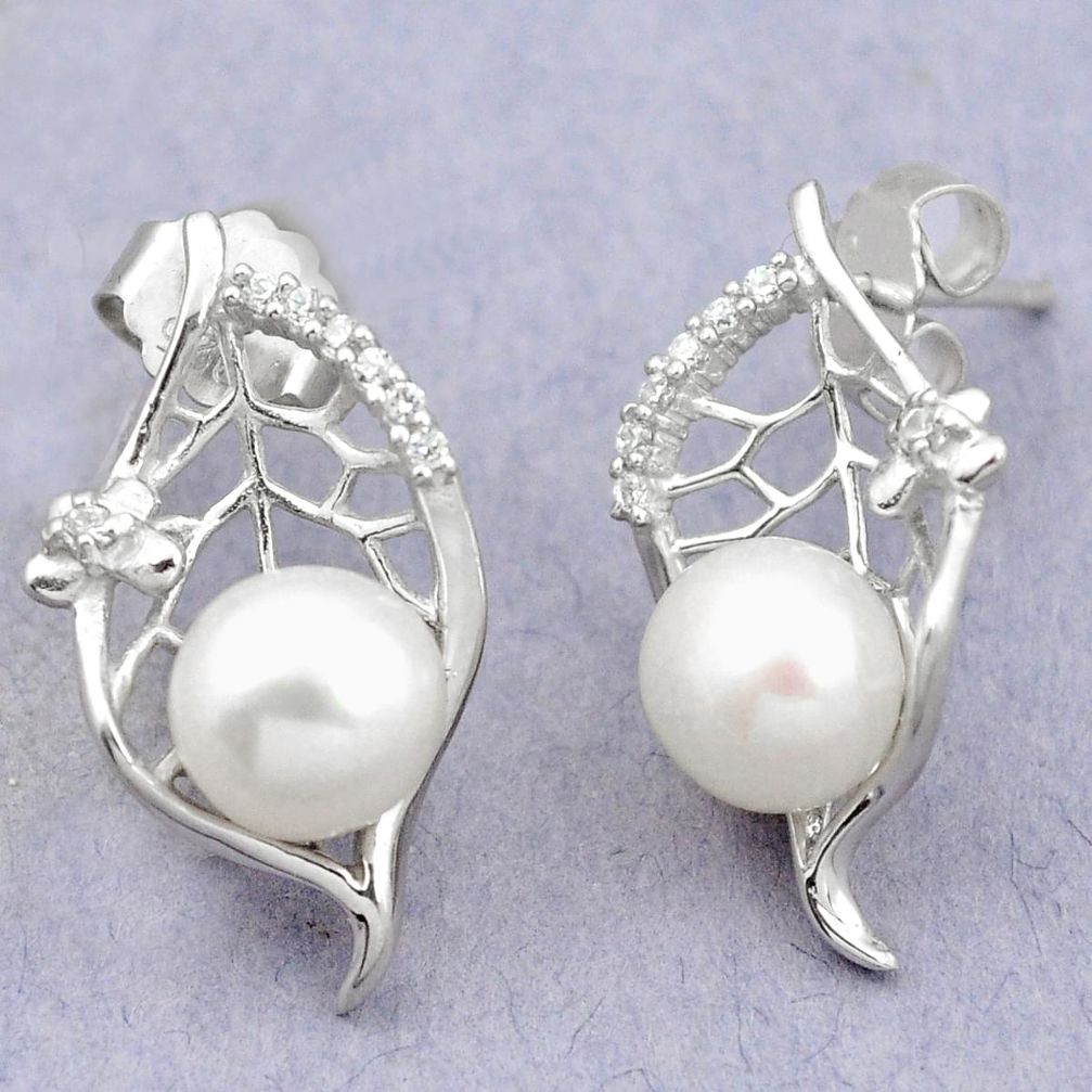 Natural white pearl topaz 925 sterling silver dangle earrings a83570