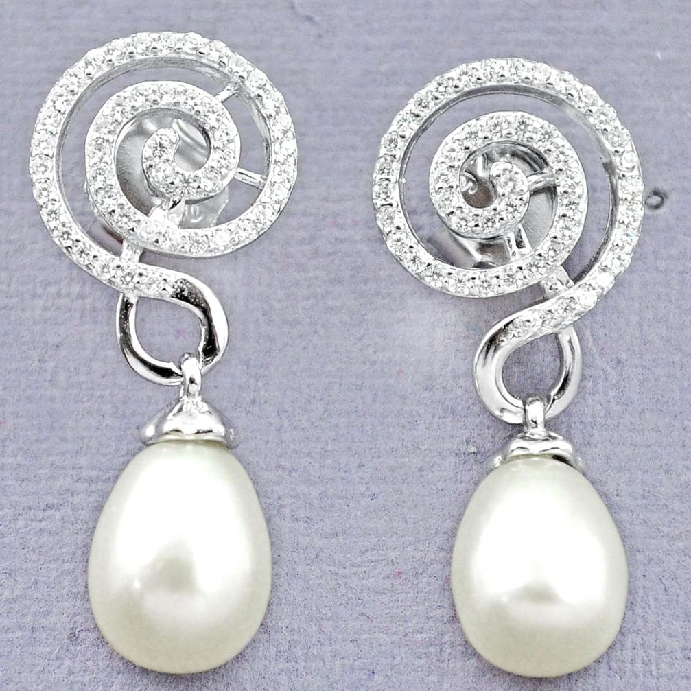 Natural white pearl topaz 925 sterling silver dangle earrings a83574