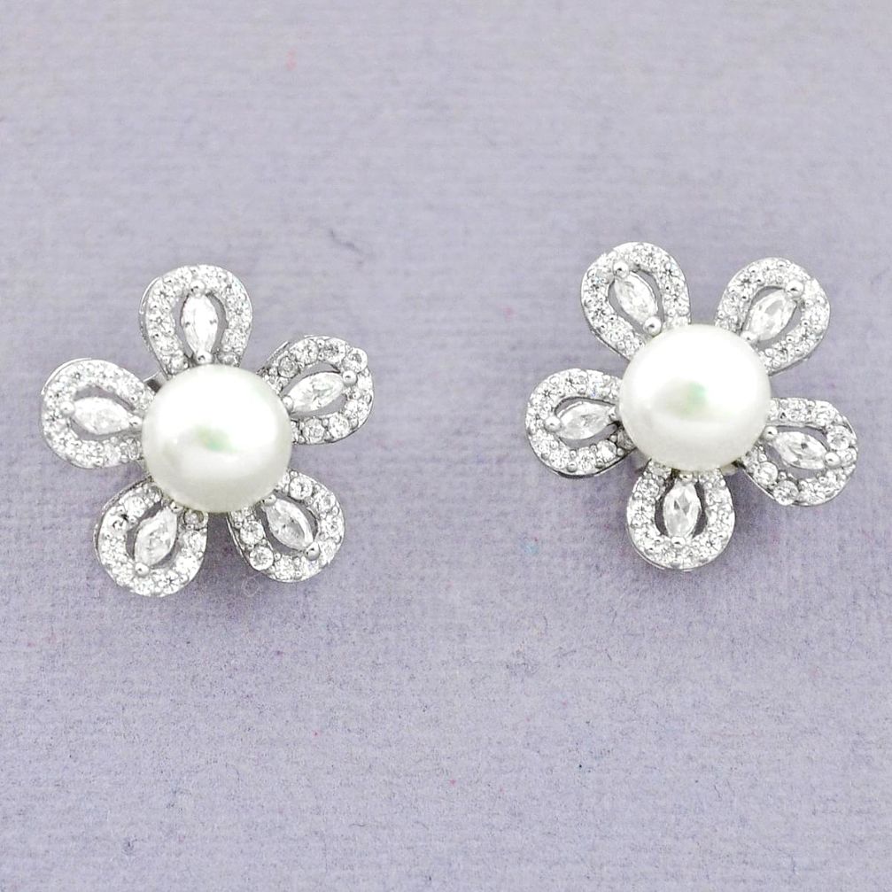 Natural white pearl topaz 925 sterling silver stud earrings a83581