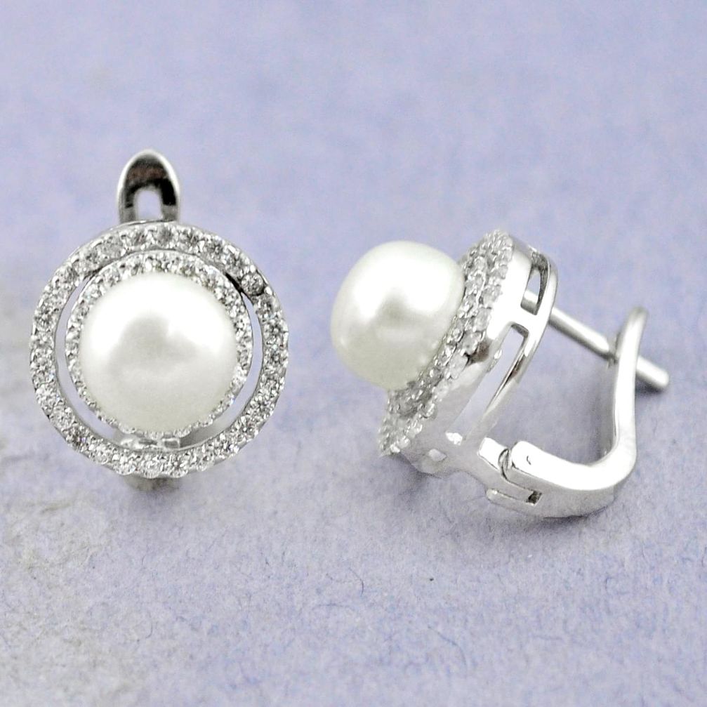 Natural white pearl topaz 925 sterling silver stud earrings a83619