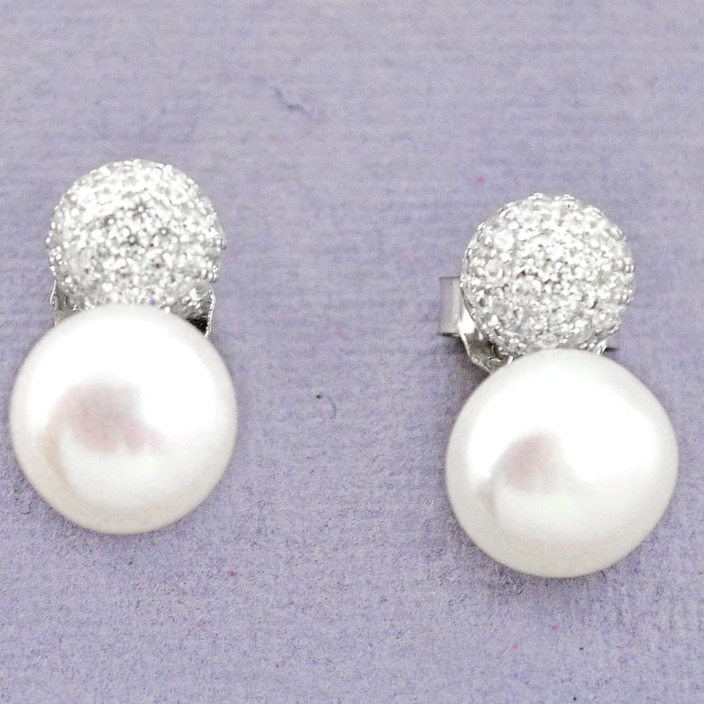Natural white pearl topaz 925 sterling silver stud earrings jewelry a83622