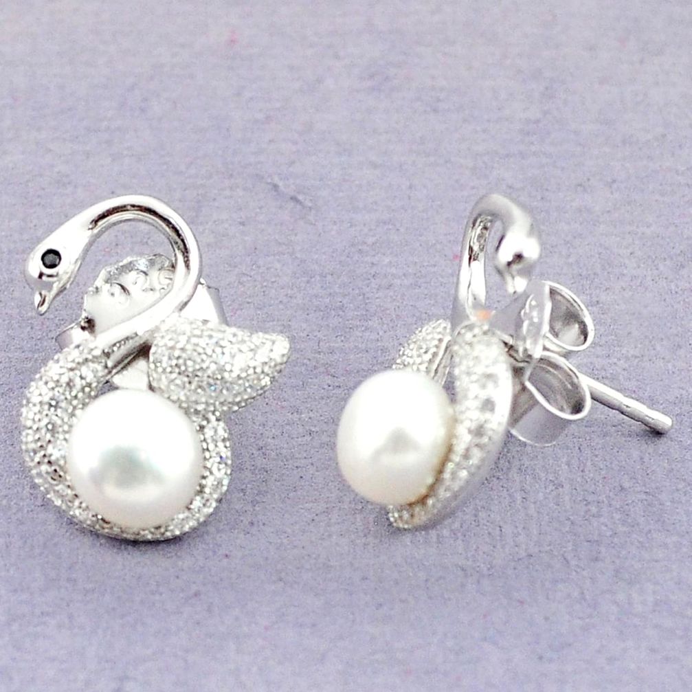 Natural white pearl topaz 925 sterling silver stud earrings a83655