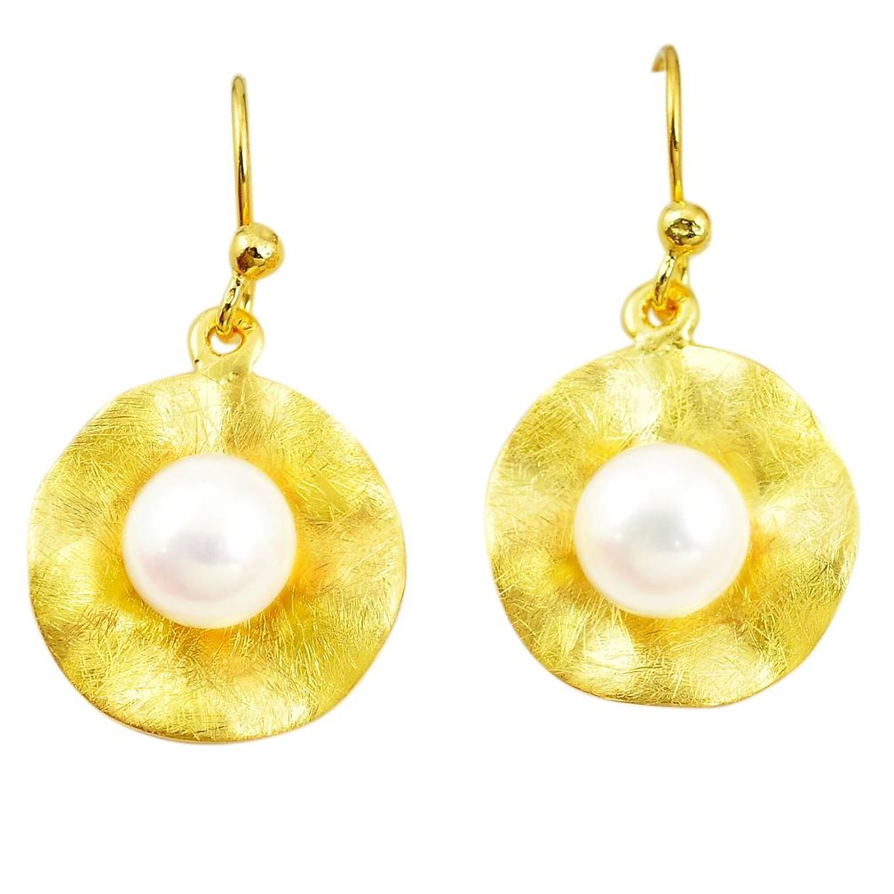 Natural white pearl 925 sterling silver 14k rose gold earrings jewelry a83785