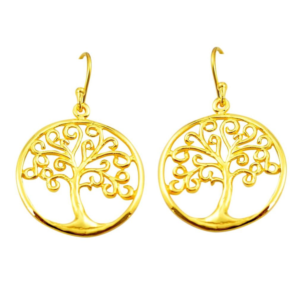 Indonesian bali style solid 925 silver rose gold tree of life earrings a84058