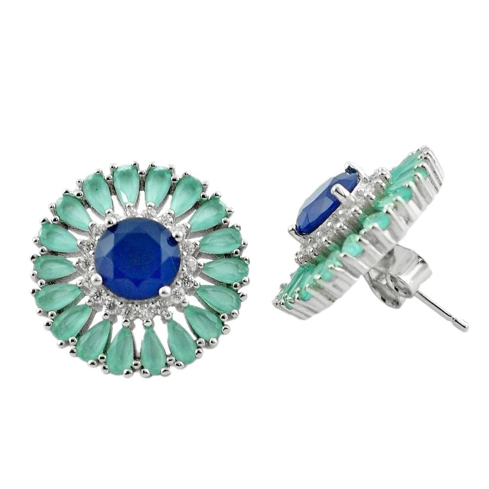 Blue sapphire quartz chalcedony 925 silver stud earrings jewelry a84351