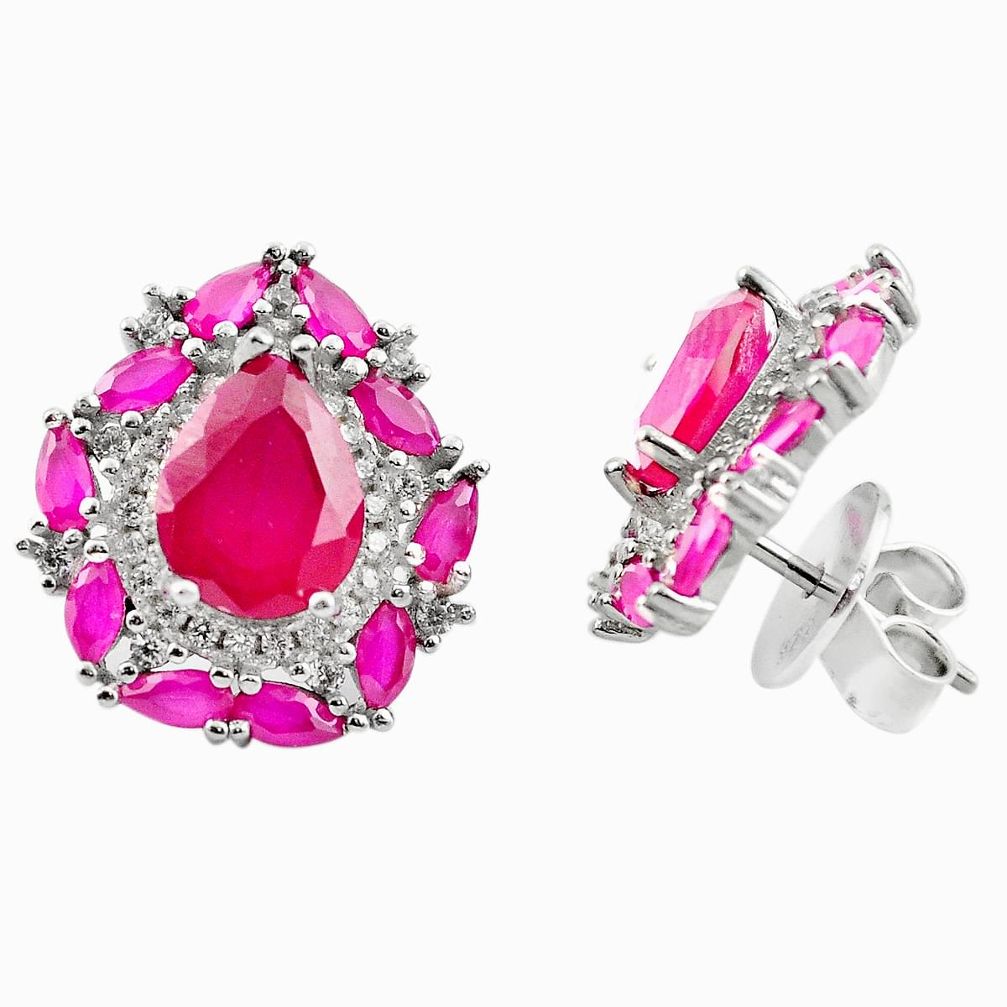Red ruby quartz topaz 925 sterling silver stud earrings jewelry a84365