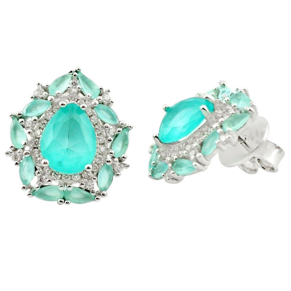 Natural aqua chalcedony topaz 925 sterling silver stud earrings a84369