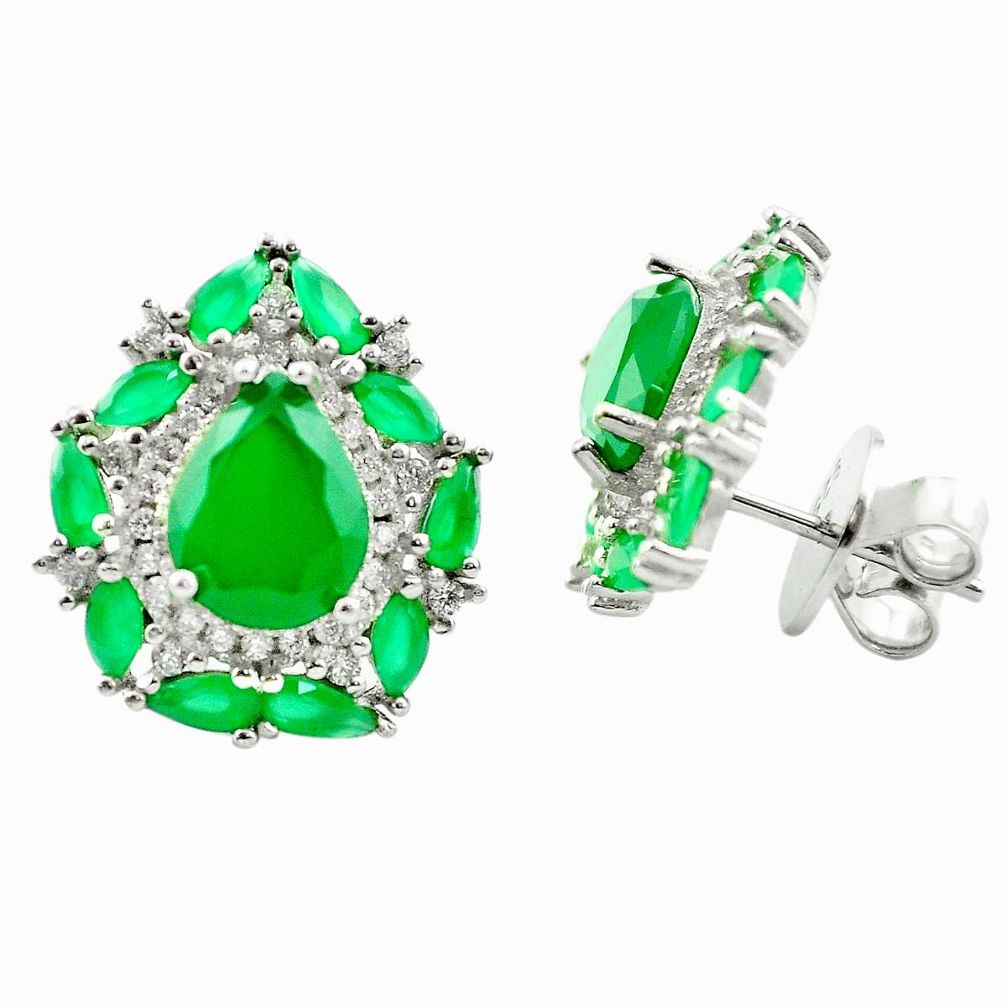 Natural green chalcedony topaz 925 sterling silver stud earrings a84374