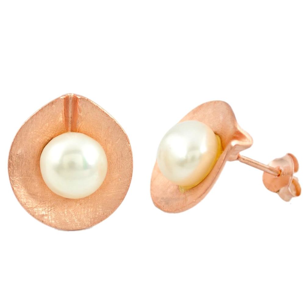 Natural white pearl 925 sterling silver 14k gold stud earrings jewelry a85089