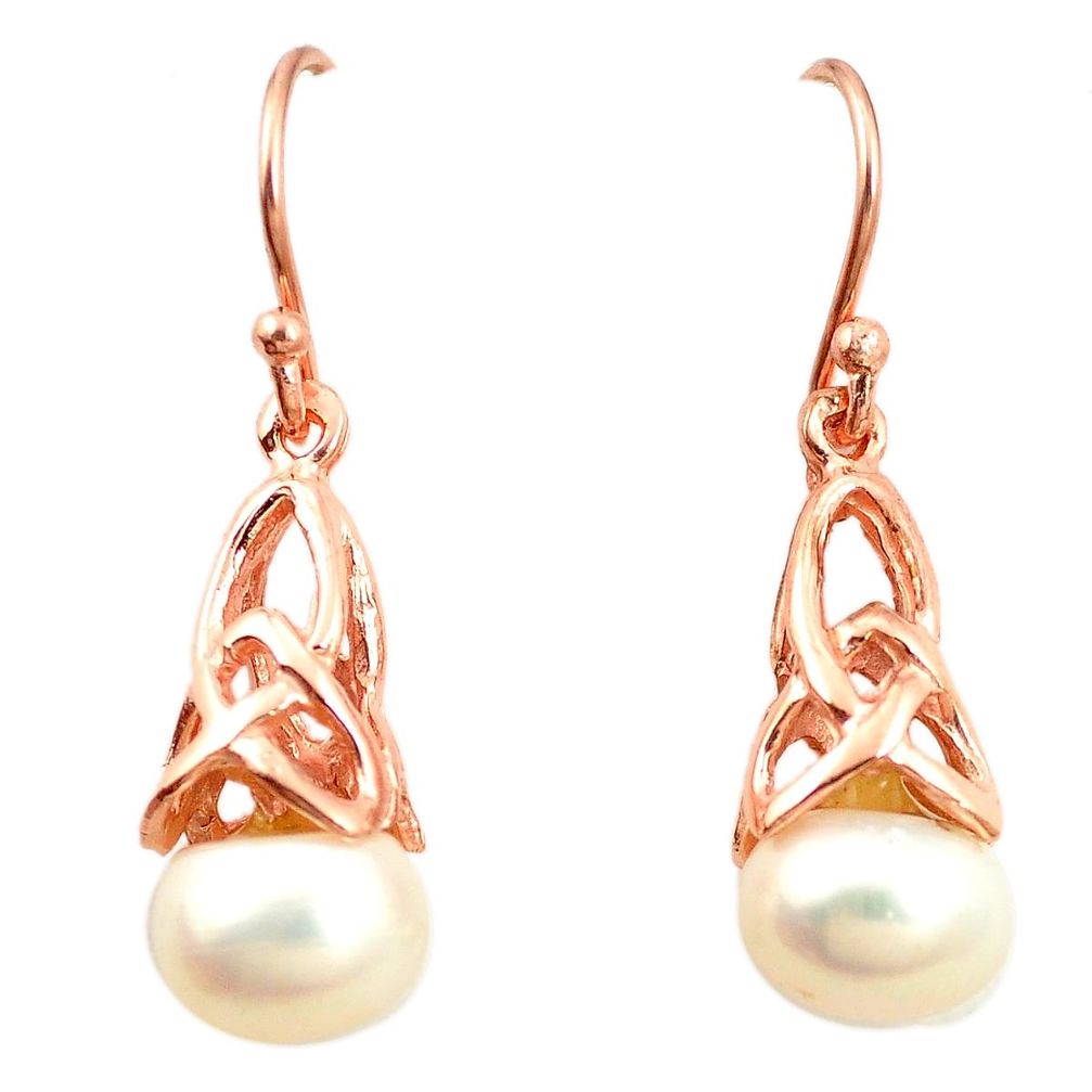 Natural white pearl 925 sterling silver 14k gold dangle earrings a85095