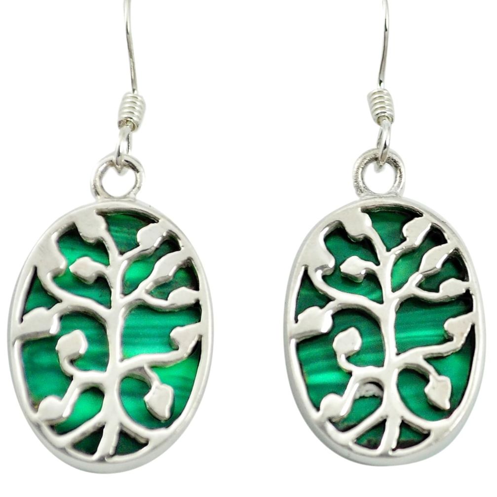 Natural green malachite (pilot's stone) 925 silver tree of life earrings a85470