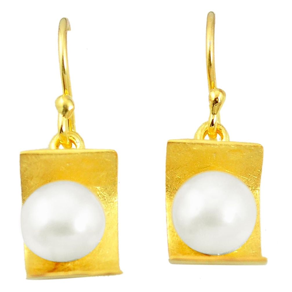 Natural white pearl 925 sterling silver 14k gold dangle earrings a85484