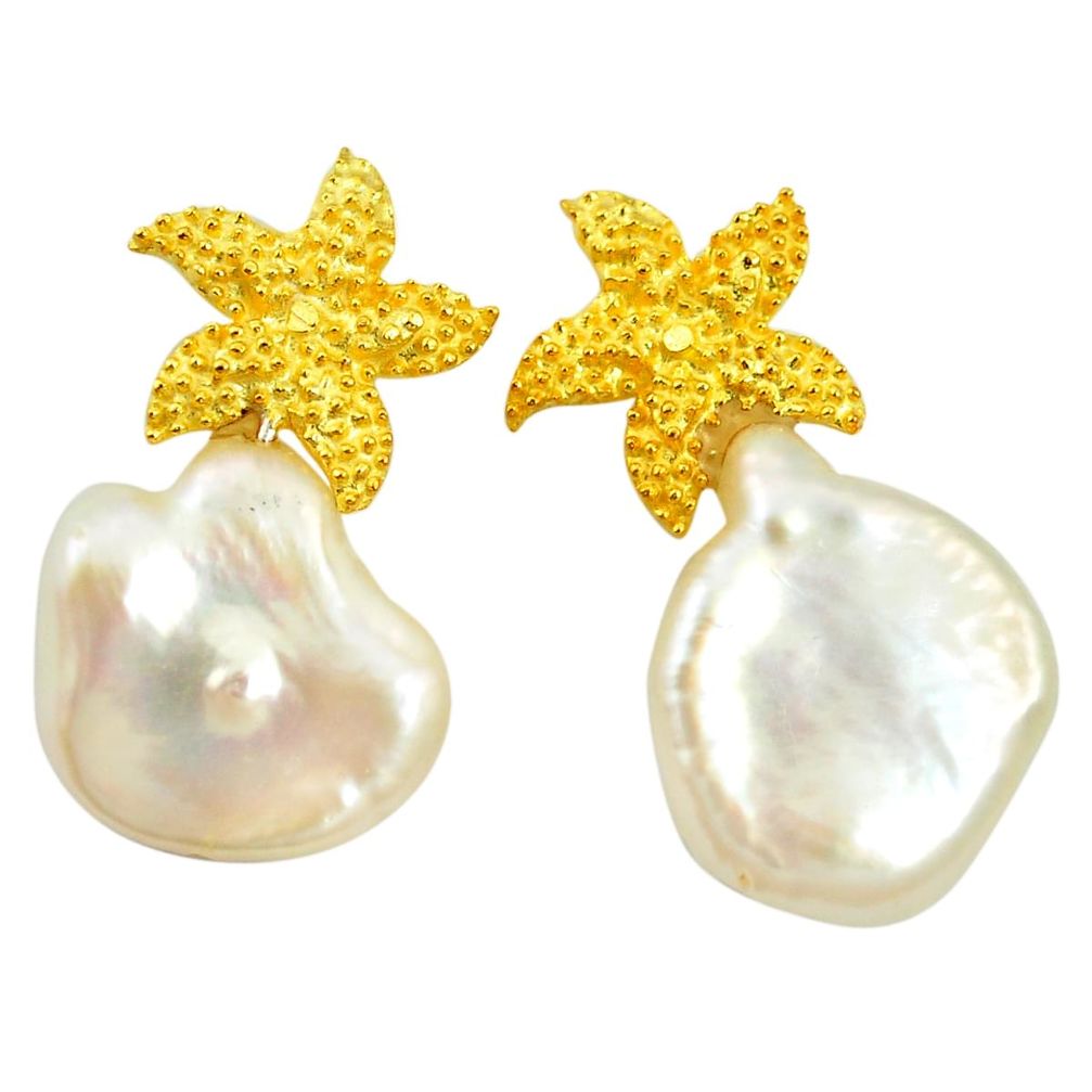 925 silver natural white pearl 14k gold star fish earrings jewelry a85500