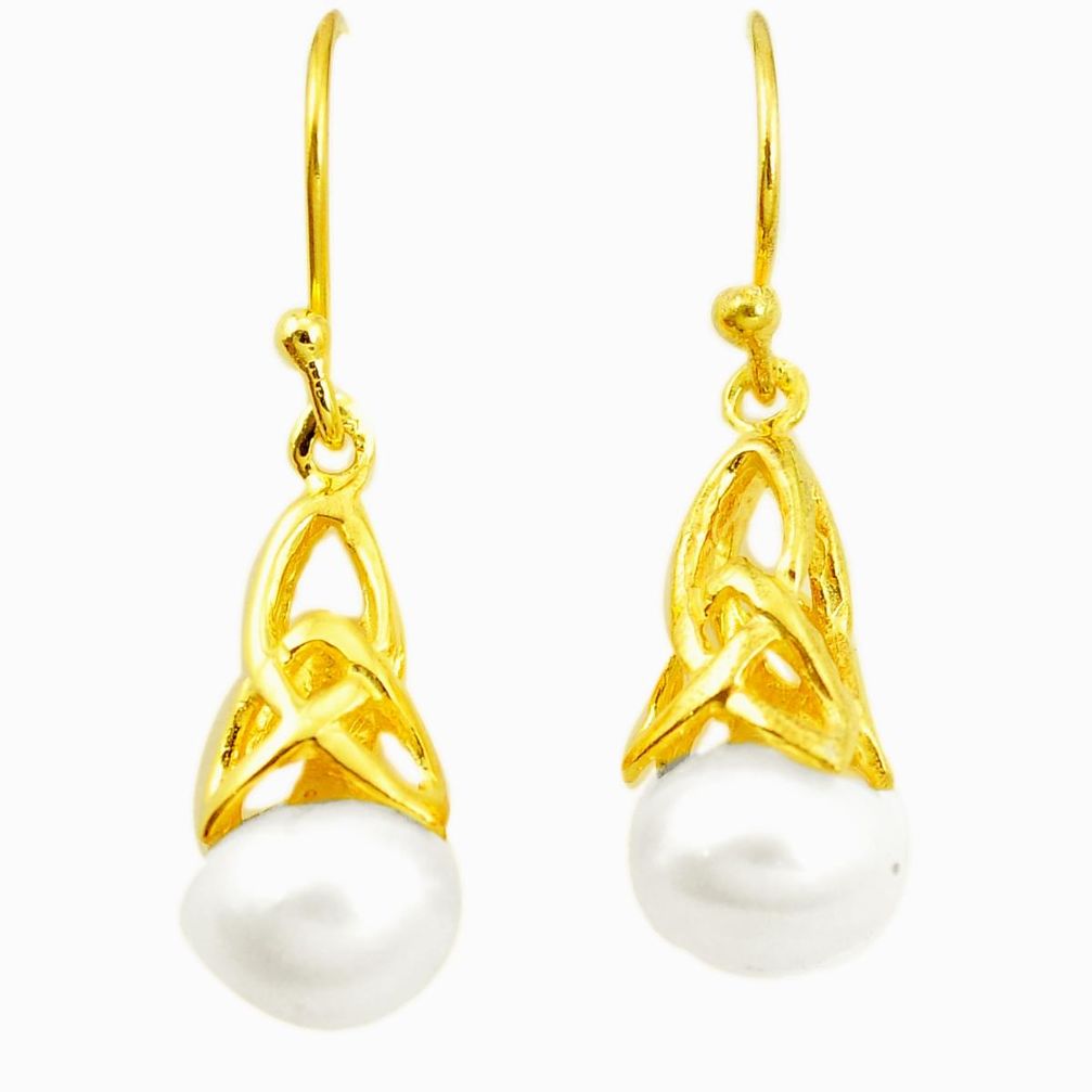 Natural white pearl 925 sterling silver 14k gold dangle earrings a85512