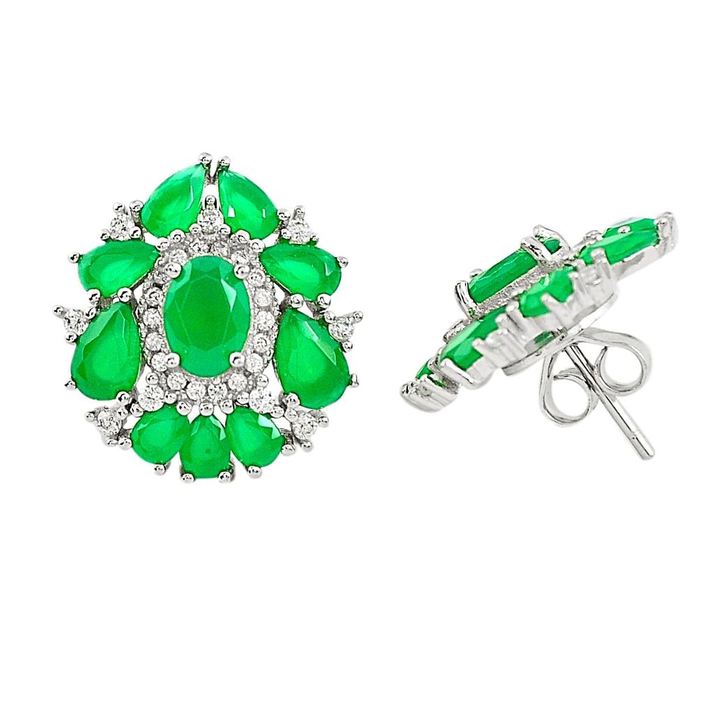 Natural green chalcedony topaz 925 sterling silver stud earrings a85582