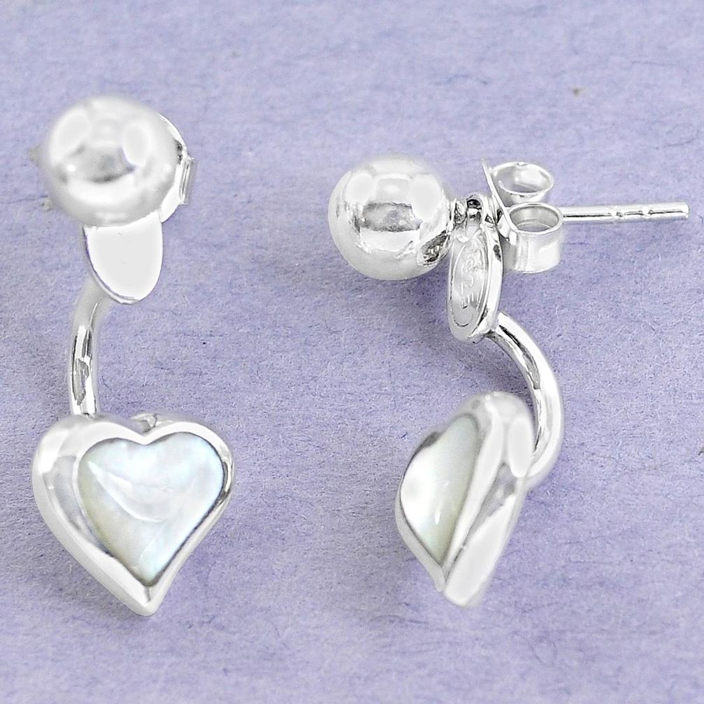 White blister pearl enamel 925 sterling silver dangle heart earrings a86155
