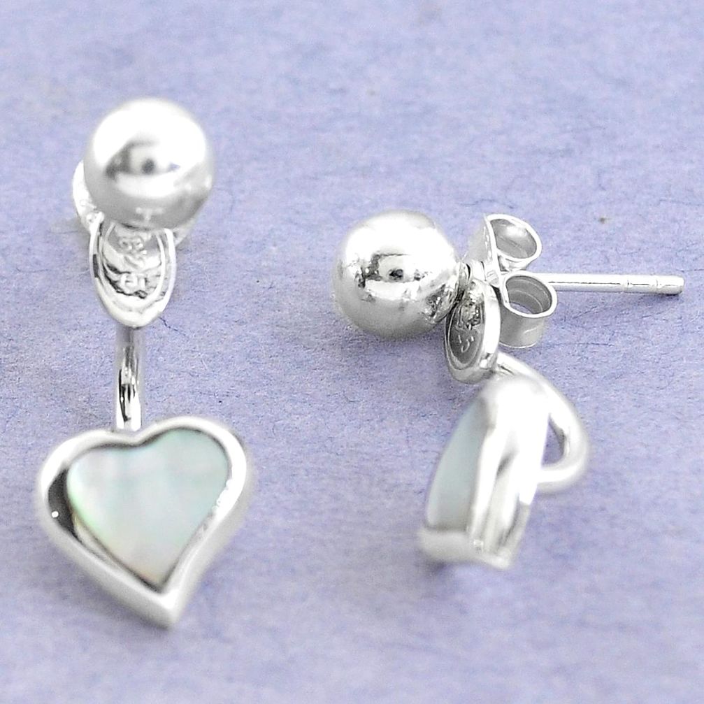 White blister pearl enamel 925 sterling silver dangle heart earrings a86189