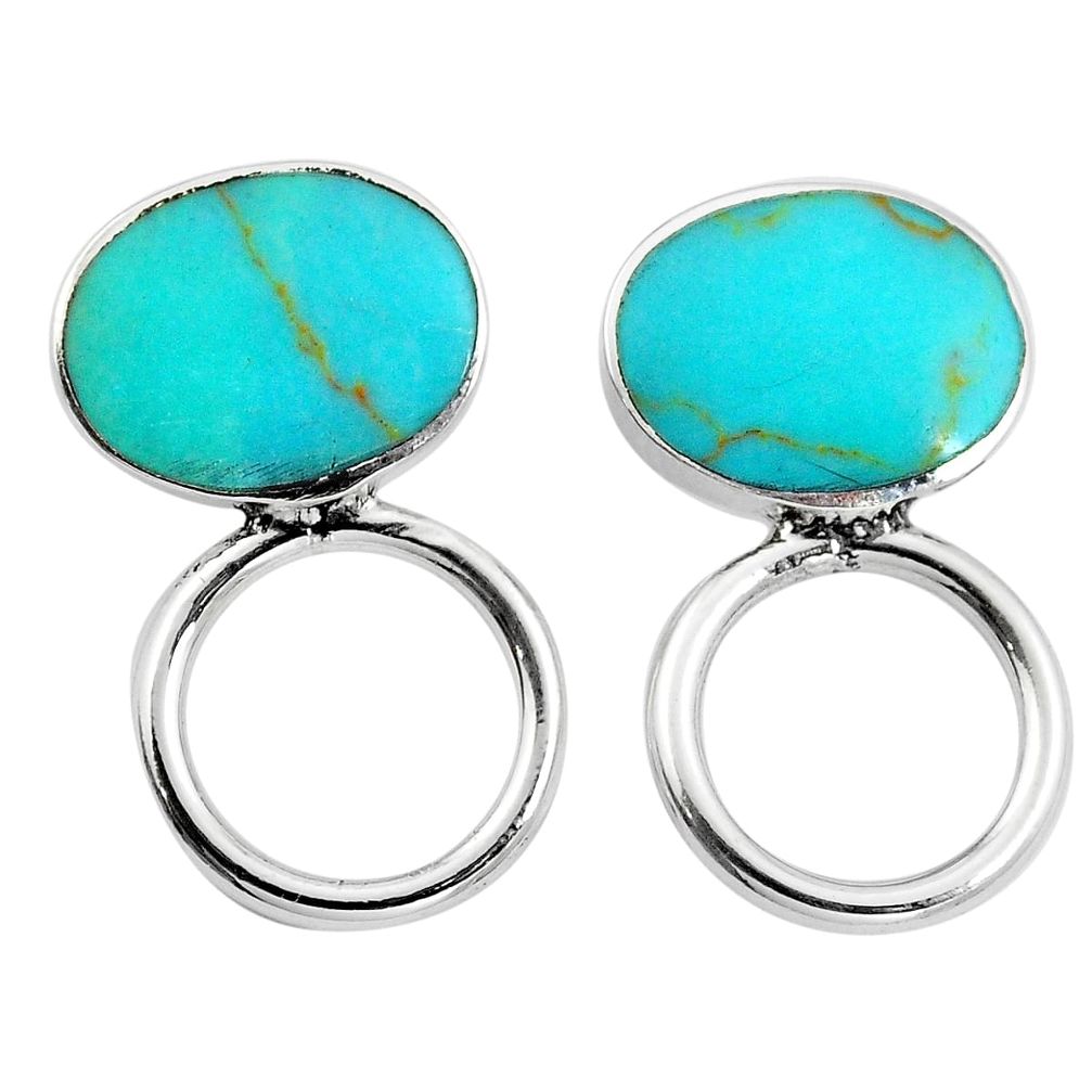 Fine green turquoise enamel 925 sterling silver dangle earrings a86247