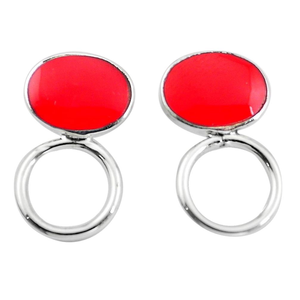 Red coral enamel 925 sterling silver dangle earrings jewelry a86250