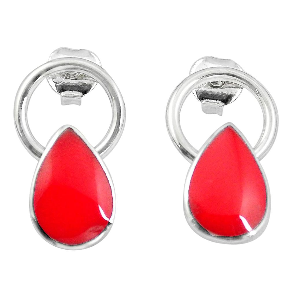 Red coral enamel 925 sterling silver dangle earrings jewelry a86252