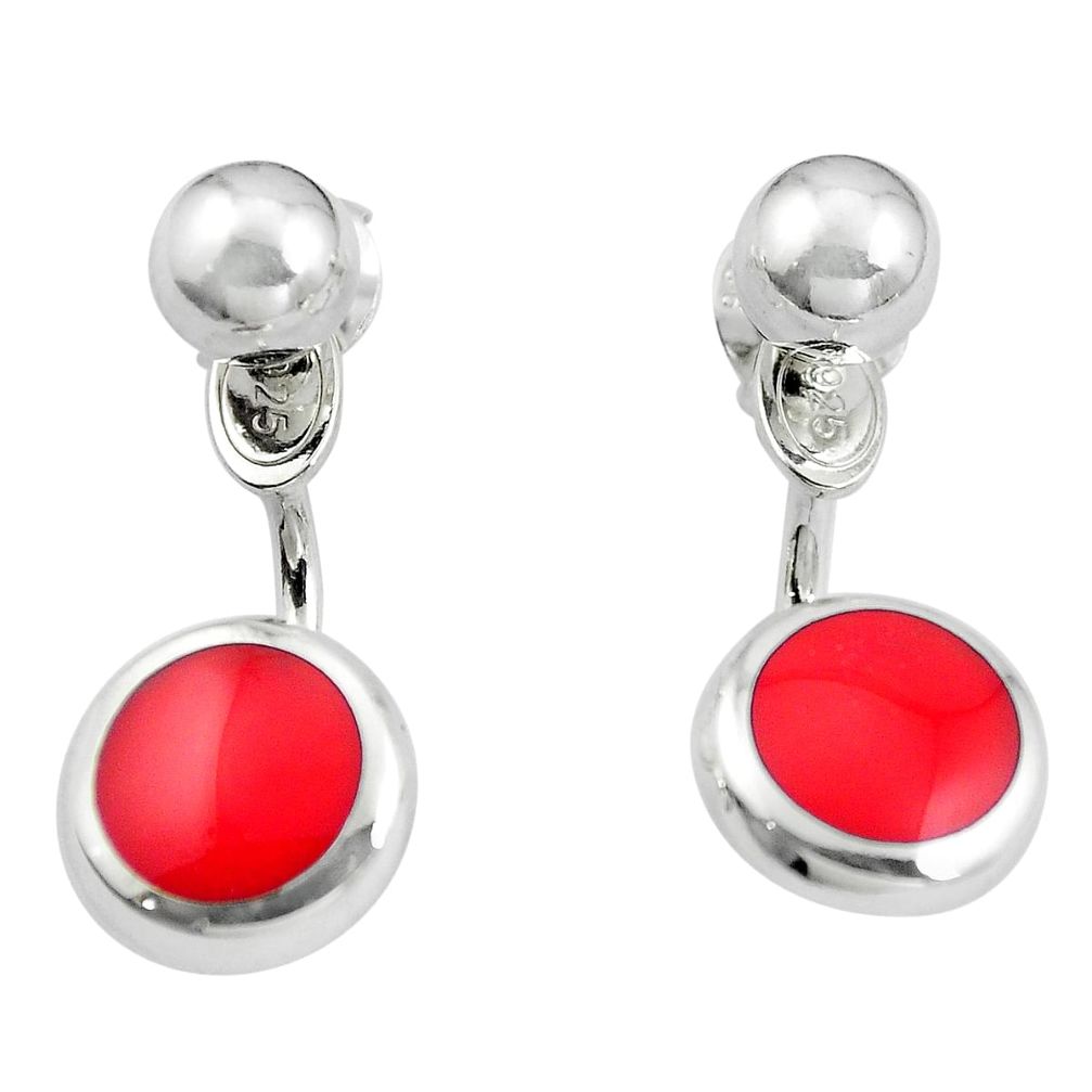 Red coral enamel 925 sterling silver dangle earrings jewelry a86256
